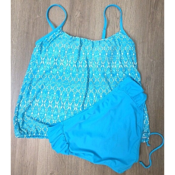 Ocean Avenue Swimwear Tankini Top and Bikini Bottom Set Blue Geometric Size L - Picture 4 of 12